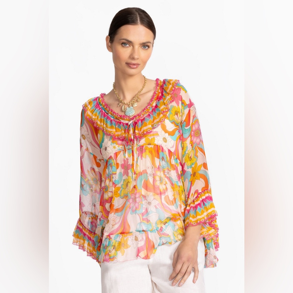 JOHNNY WAS BEAUTIFUL GAL RUFFLE TIE BLOUSE
PERFECT FOR SUMMER DAY - Picture 2 of 6